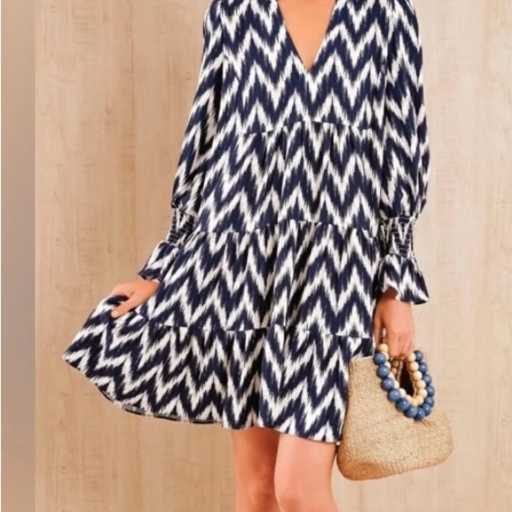 Pomander Place Navy and White Ruffled Tiered Sundress
